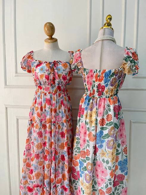 Spring Floral Square Neck Long Maxi Dress
